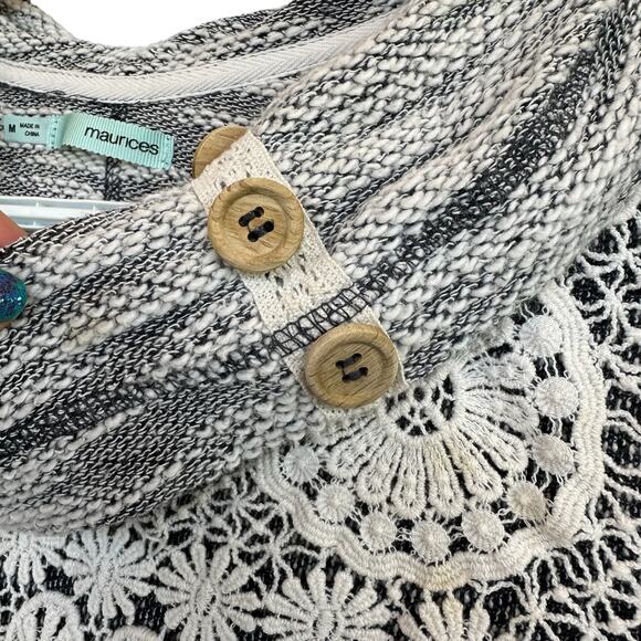 Maurices Cowl Neck Knit Pullover Sweater Women M Gray Crochet Pleated Patchwork - Picture 5 of 13